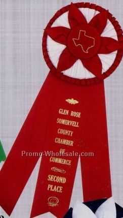 14-1/2" Custom Rosette Ribbon With 2-1/2"x12" Center Streamer