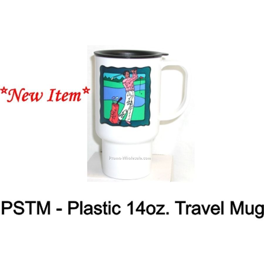 14 Oz. Plastic Travel Mug Made In Usa