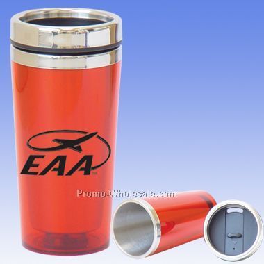 16 Oz Red Translucent Tumbler Mug W/ Spill Proof Lid - Screened