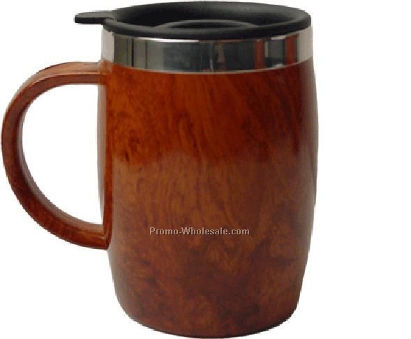 17 Oz. Stainless Lined Wood Grain Mug W/Handle