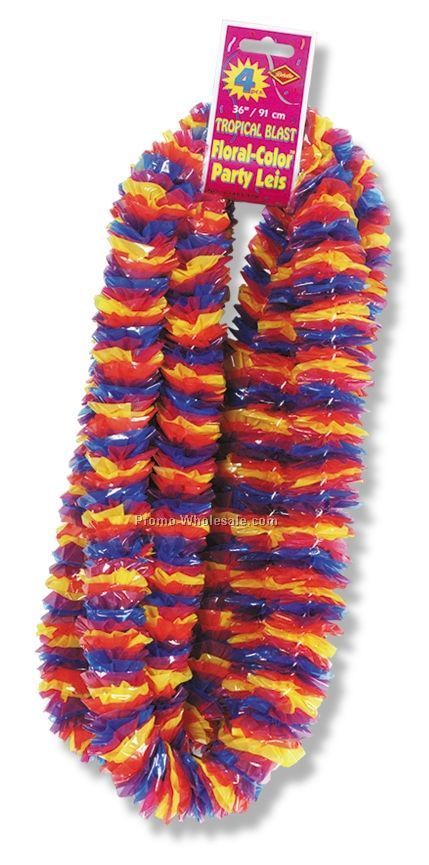 2"x36" Floral Color Tropical Blast Poly Leis (4/Bundle)