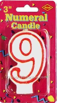 3" Outlined Number 9 Numeral Candle