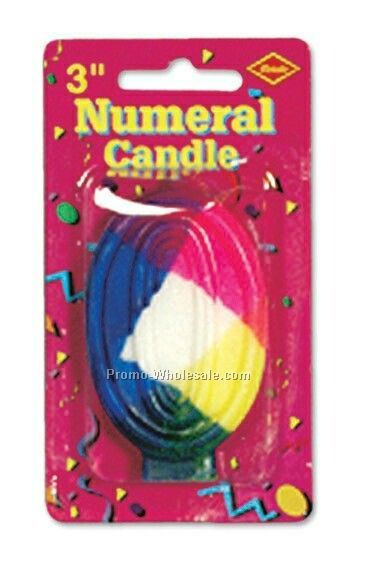 3" Rainbow Number 0 Numeral Candle