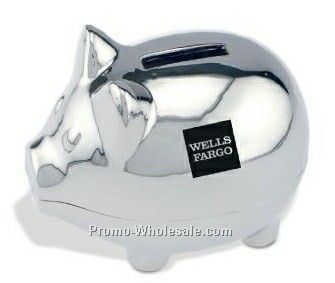 3-3/4"x2-3/8"x2-3/4" Piggy Silver Plated Zinc Alloy Bank