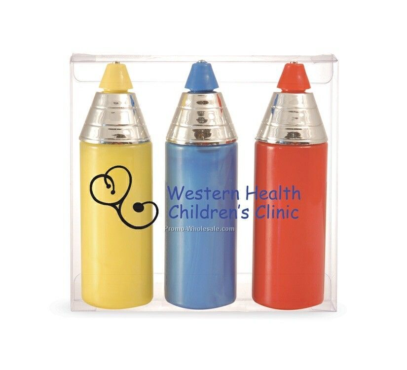 3 Crayon Shaped Finger Paint Bubble Bath Canisters