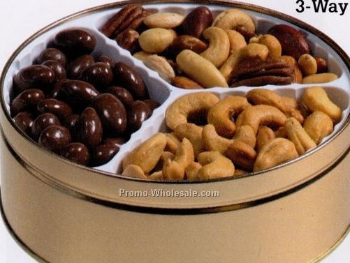 32 Oz. 3 Way Assorted Nuts & Whole Natural Almonds Tin