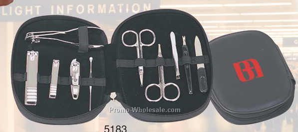 4-3/4"x7"x1" Black Vinyl Padded Zip Around Manicure Set