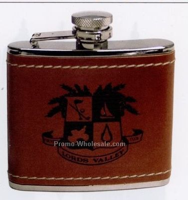 4 Oz. Leather Covered Flask W/ Funnel & Gift Box