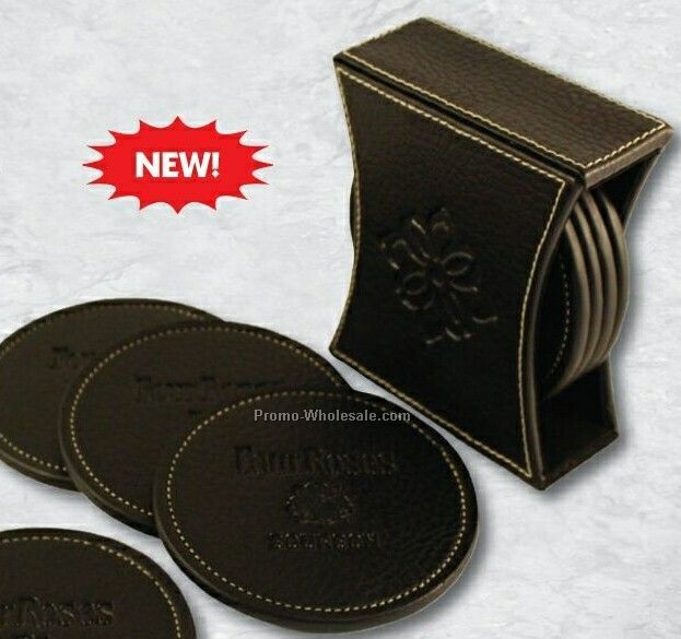 4 PC Leather Coaster Set