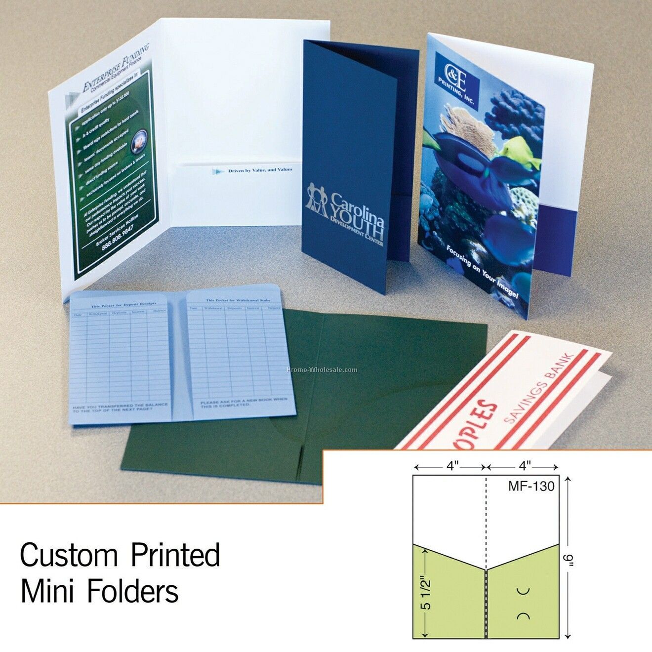 4"x9" Mini Folder W/ Double Pocket (1 Color)
