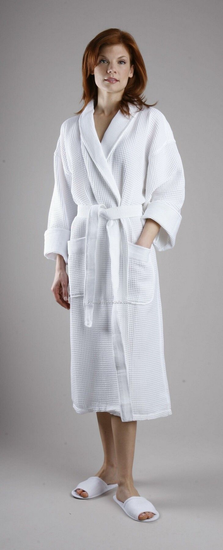 48" Square Waffle Pattern Shawl Collar Robe (Osfm)