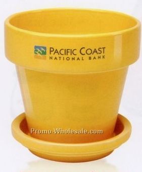 5-1/2" Ceramic Flower Pot With Saucer (Yellow)