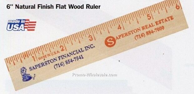 6" Natural Finish Flat Wide Wood Ruler - Standard Delivery