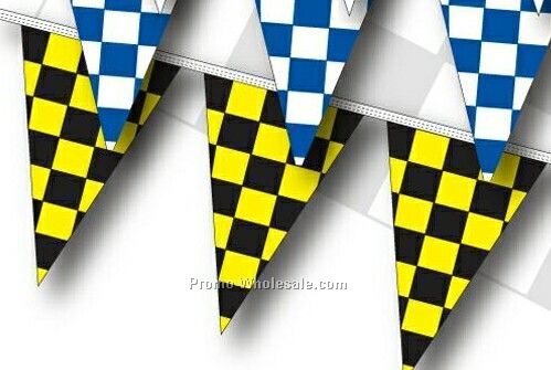 60' 4 Mil Triangle Checkered Race Track Pennant - Black/ Yellow