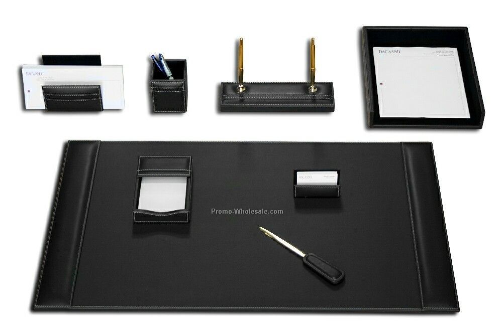 8-piece Rustic Leather Desk Set - Black