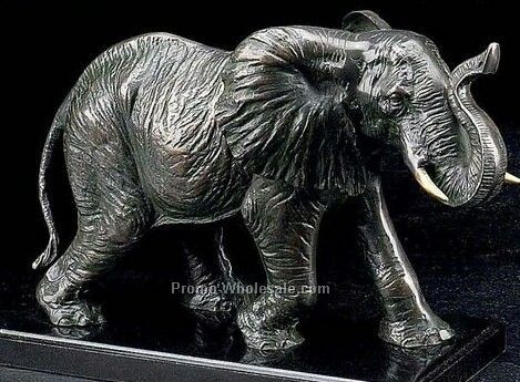 9-1/2"x14"x6" Brass Elephant Sculpture On Wood