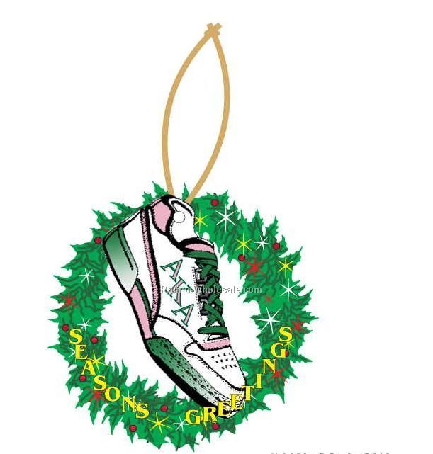 Alpha Kappa Alpha Sorority Shoe Wreath Ornament W/ Mirror Back (8 Sq. Inch)