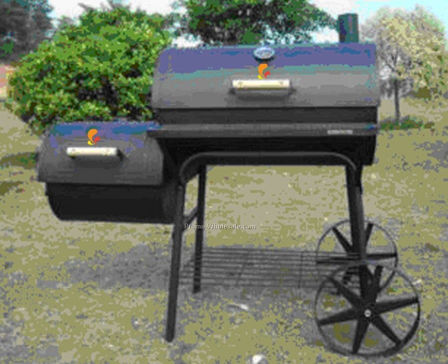Barbecue Grill - Barrel Style With Side Fire Box And Wood Handles