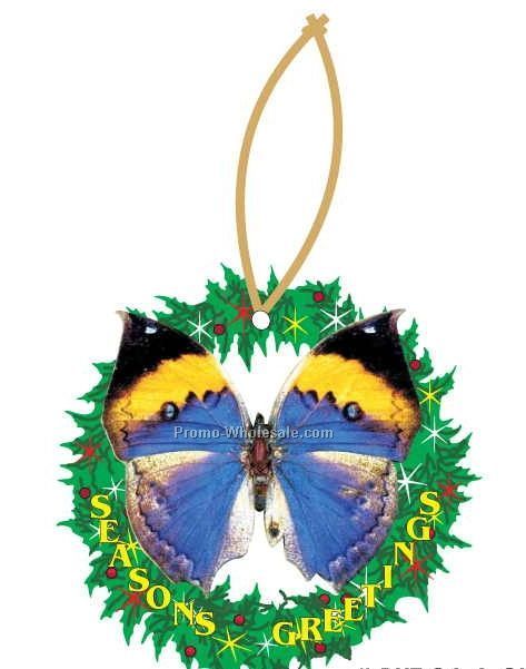Black & Blue Butterfly Wreath Ornament W/ Mirrored Back (12 Sq. Inch)