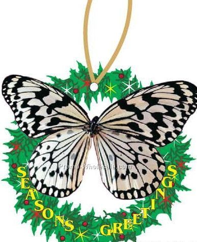 Black & White Butterfly Executive Wreath Ornament W/ Mirror Back(6 Sq. In.)