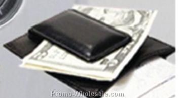 Black Leather Magnetic Money Clip & Business Card Holder