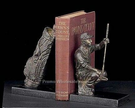 Bronzed Golfer And Bag Book Ends