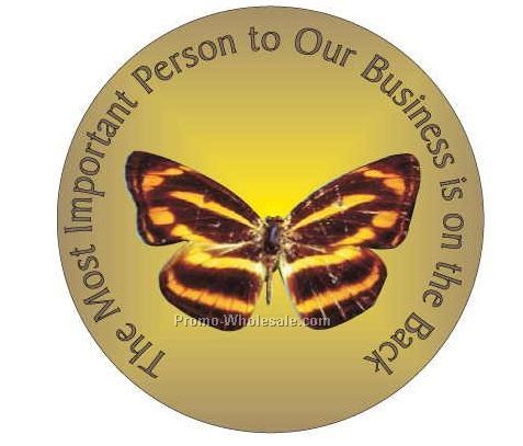 Brown & Yellow Butterfly Round Photo Hand Mirror W/Full Mirror Back(2-1/2")