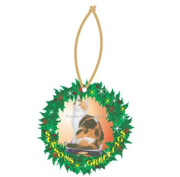 Calico Cat Executive Line Wreath Ornament W/ Mirrored Back (6 Square Inch)