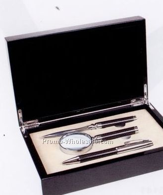 Carbon Fiber Pen W/ Letter Opener & Magnifier Gift Set