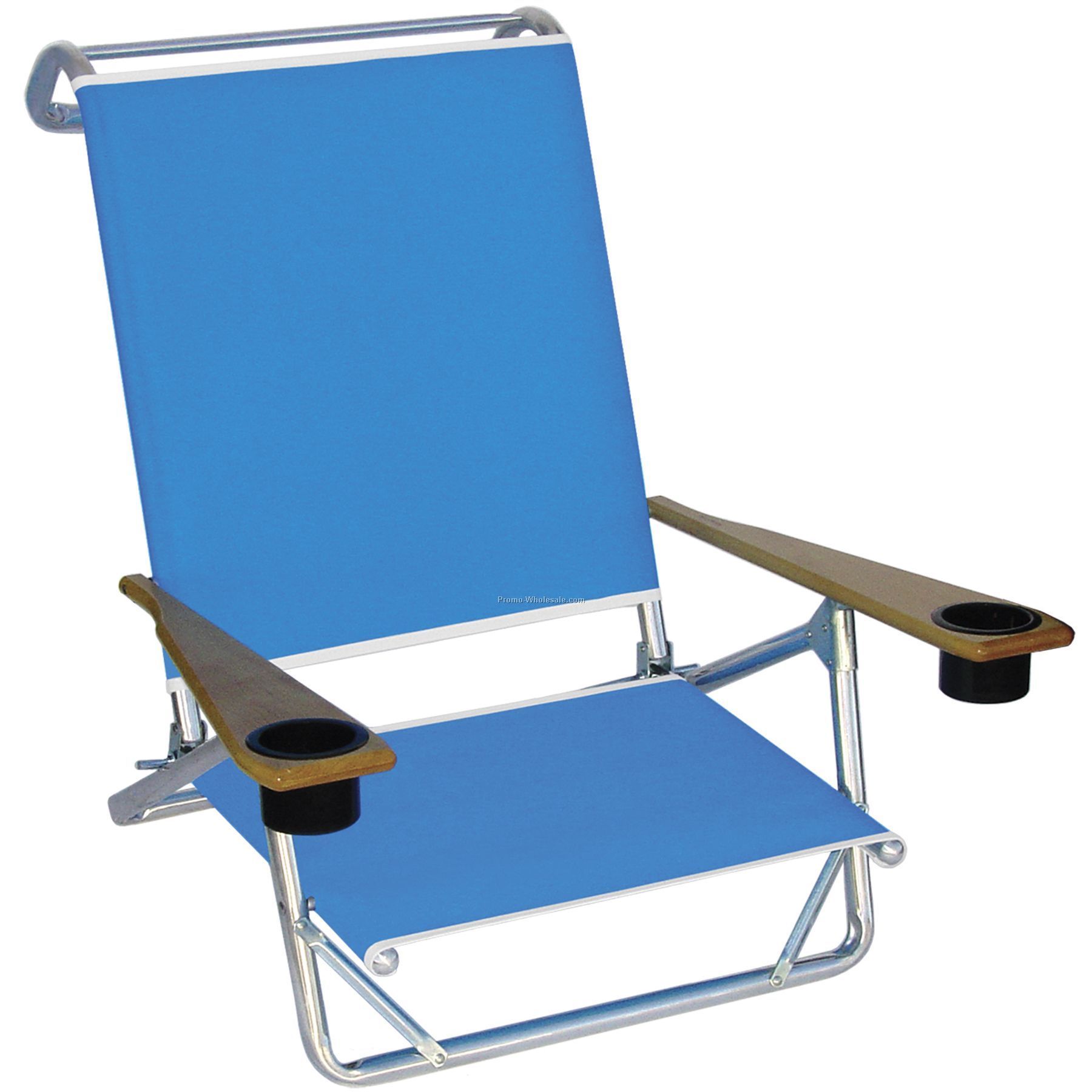 Deluxe 4-pos. Beach Recliner W/ Wood Arm Rests & Cup Holders - Us Made