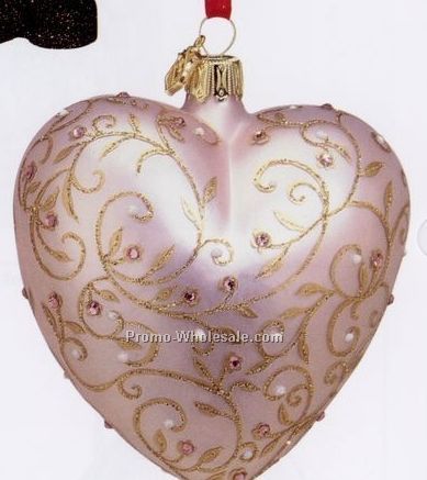 European Blown Glass Ornament Collection/ Rosebud Heart