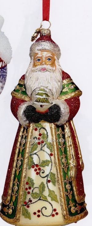 European Blown Glass Ornament Collection/ Santa W/ Snow Globe