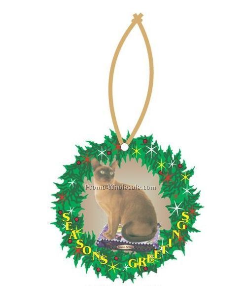 European Burmese Cat Wreath Ornament W/ Mirrored Back (12 Square Inch)