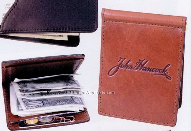 Fancy Leather Money Clip W/ 2 Inside Card Pockets (Bonded)