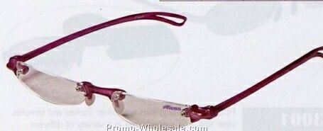 Frameless Reading Glasses W/ Pink Temples & Bridges (Tube Case)