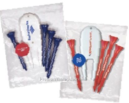 Golf Pack With 4 2-3/4" Tees & 1 Ball Marker