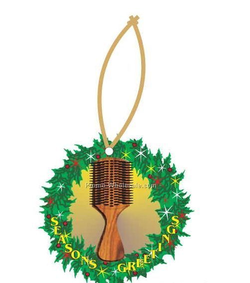 Hair Brush Executive Line Wreath Ornament W/ Mirrored Back (6 Sq. In.)