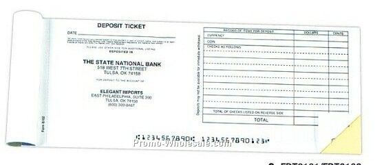 Horizontal 1 Part Deposit Slip