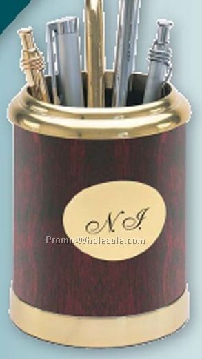 Mahogany Pencil Cup With Gold Metallic Accent
