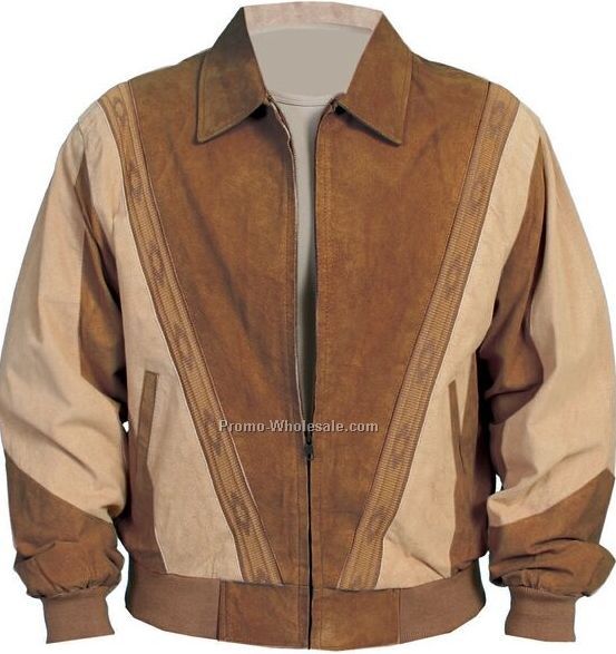 Men's Boar Suede Leather Prairie Jacket - Navy W/ Gray Trim (S-2xl)