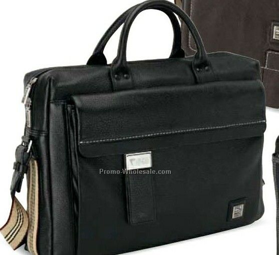 Padova Black Korean Throw Leather Briefcase 16"x11-1/2"x4-1/2"