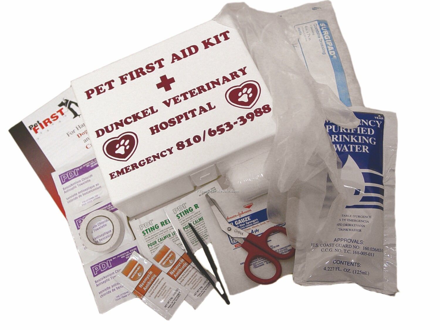 Pet Large First Aid Kit 5-1/2"x6-5/8"x2" Case W/ 4cp Label