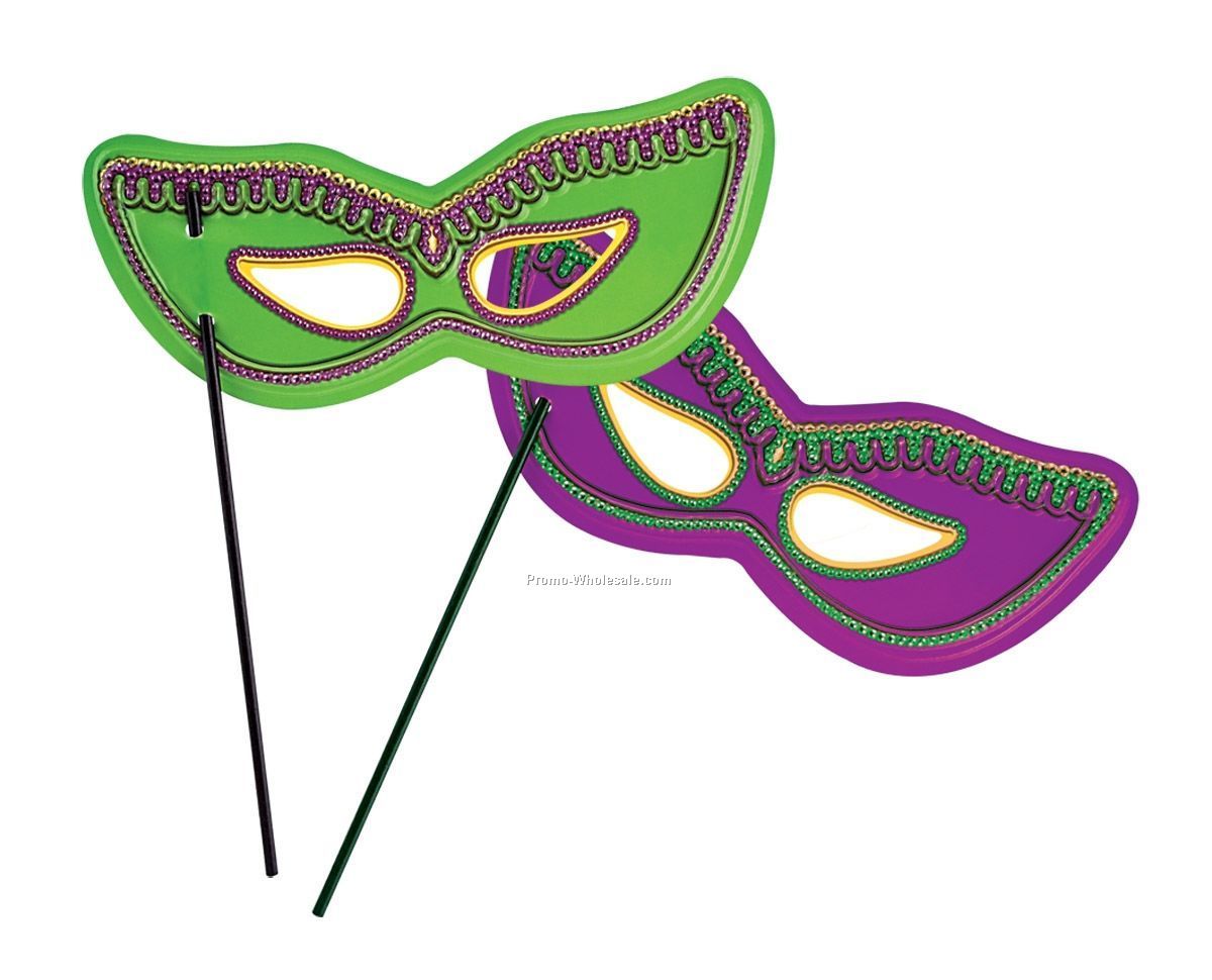 Plastic Mardi Gras Masks W/ Dowel Handle