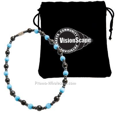 Premium 16" Magnetic Hematite Necklace With Blue "cats Eye" Accents