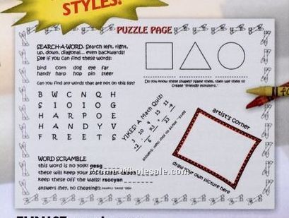 Puzzle Page Case Of 500 Stock Design Coloring/ Activity Sheets
