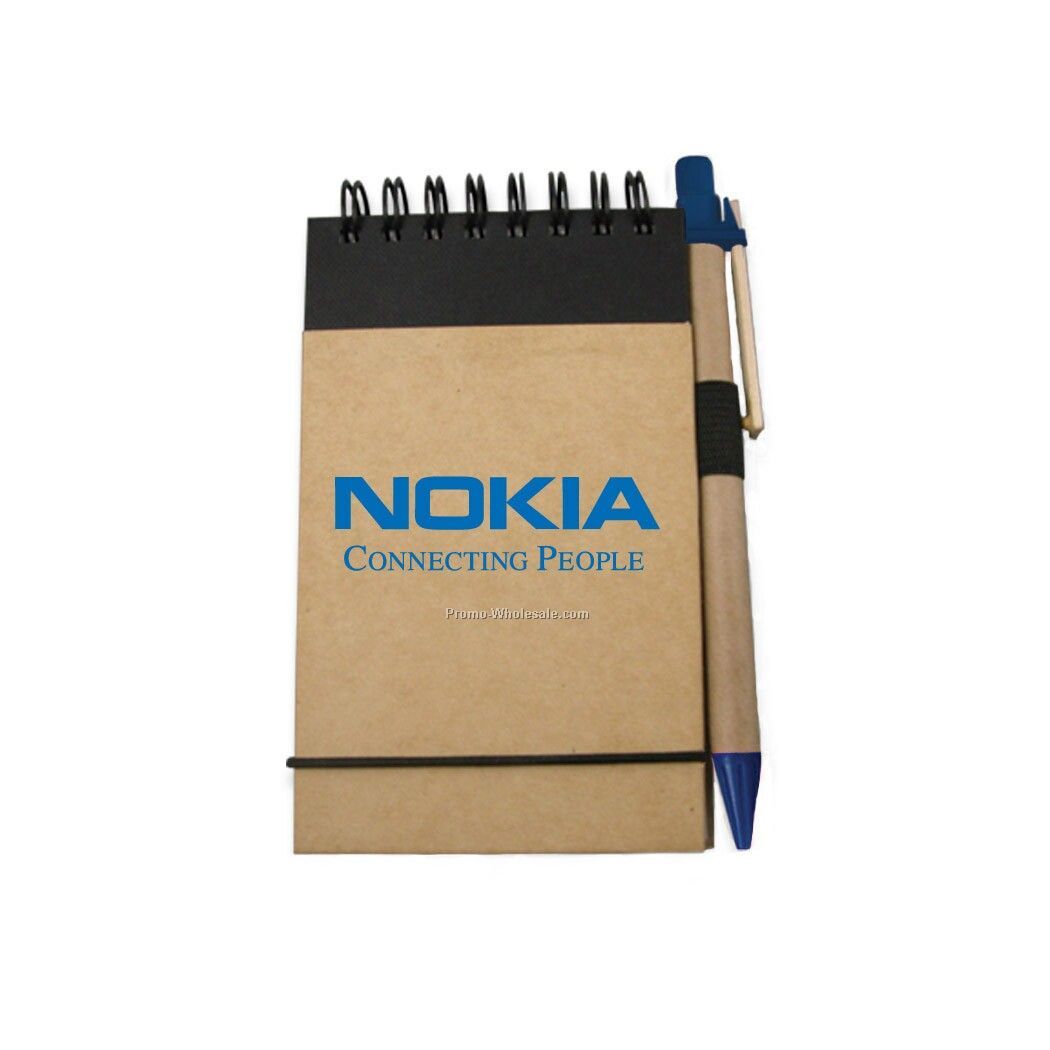 Recycled Reporter Style Notebook W/ Pen (Blue)