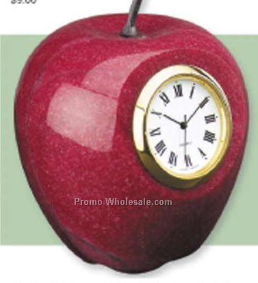 Red Marble Apple Paperweight With Clock