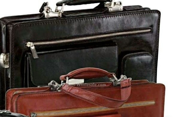 Rimini Black Full Grain Leather Briefcase 16-1/2"x11-1/2"x4-1/4"