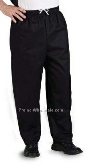 Solid Black Poly Cotton Baggy Chef Pant - (2xl-4xl)