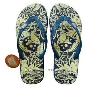 Yellow/ Blue Print Flip Flop Shoe W/ Rubber Strap